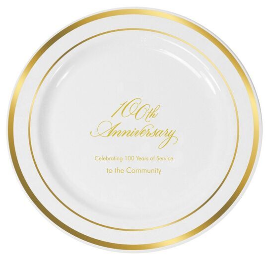 Elegant 100th Anniversary Premium Banded Plastic Plates